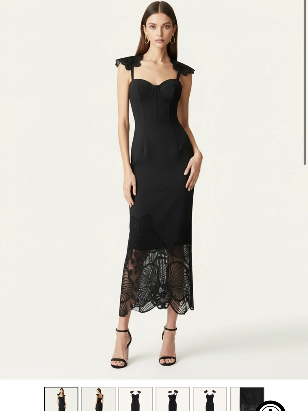 JW PEI Black Orchid Embroidered Corset Midi Dress